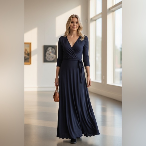 Lulus Dresses & Skirts - Lulu's 3/4 sleeve wrap maxi dress in Navy